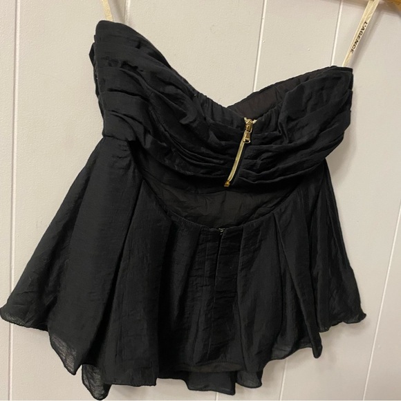 L’Agence Black Peplum Strapless Sleeveless Top Blouse Frilly Open Back Ruched - Picture 6 of 14